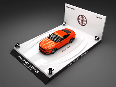 Modern Stylish Display Shelf With Red Car Model LED Lights And Brand Logo Design 3d model