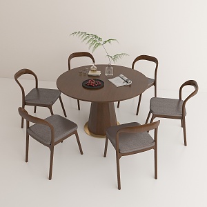 All Solid Wood Round Dining Table Light Luxury Simple Household Dining Table and Chair Combination Homestay Round Table 3d model