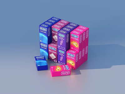 Colorful Sanitary Pads Boxes Stacked In Blue Pink And Purple For Daily Use 3d model