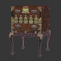 Classic Rosewood Cabinet With Gold Accents Curved Legs And Drawers Design