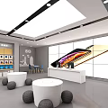 MELOLA Mall Store Modern Interior With White Display Counters Colorful Posters And Product Shelves