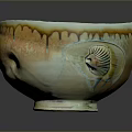 Carved Ceramic Bowl Sculpture With Orange Green Glazed Surface And Textured Design