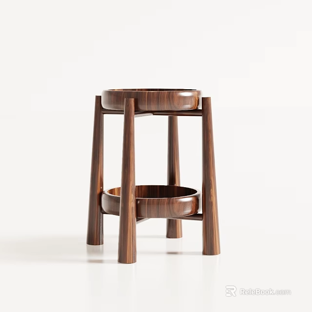 Solid Wood Two Tier Side Table With Circular Shelves And Modern Design 3d model 