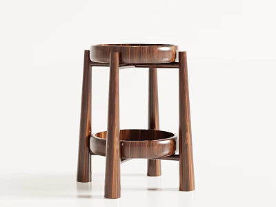 Solid Wood Two Tier Side Table With Circular Shelves And Modern Design 3d model