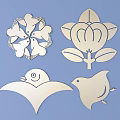Decorative Carved Designs Featuring White Birds Flower and Leaf Patterns on Blue Background 3d model