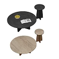 Middle-ancient style coffee table combination coffee table side table mother coffee table wood stone hole stone 3d model
