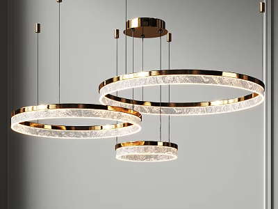 Modern Circular Chandelier Design With Gold Frame And Crystal Illuminated Rings 3d model