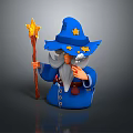 Blue Wizard Game Movie Character With Star Decorated Hat Long White Beard And Magic Staff