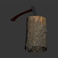 Wooden Stump Display With Red Handled Axe Placed On Top Surface 3d model
