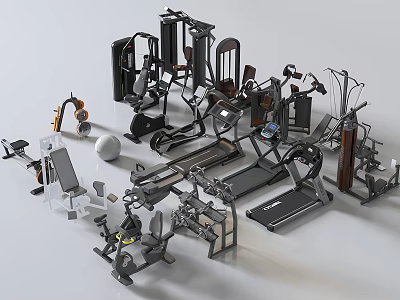 Complete Home Fitness Equipment Collection With Treadmill Dumbbells Exercise Bench And Elliptical 3d model