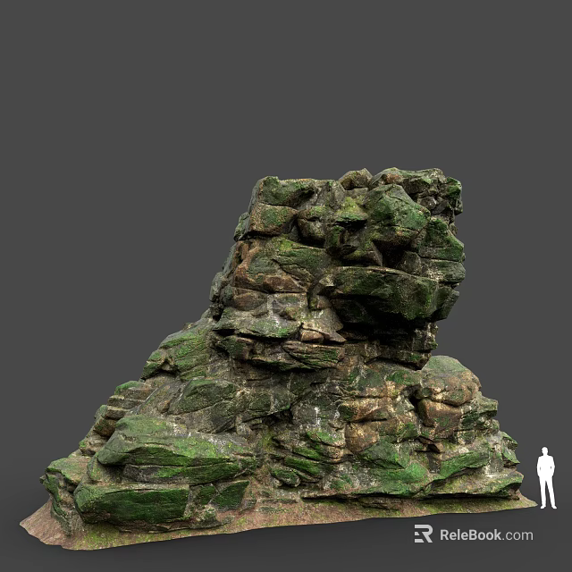 Detailed 3D Model of Moss Covered Rock with Natural Textures and Scale Reference 3d model 