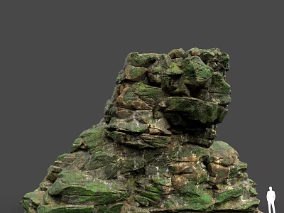 Detailed 3D Model of Moss Covered Rock with Natural Textures and Scale Reference 3d model