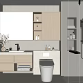 Modern Bathroom Interior Design With Wooden Cabinets Vanity White Toilet Shower Area And Large Mirror