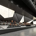Modern Cultural Center Exhibition Hall With Ancient Pottery Exhibits And Geometric Display Shelves