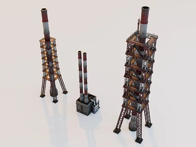 Industrial Equipment Featuring Tall Towers Chimneys Platforms And Support Structures 3d model