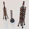 Industrial Equipment Featuring Tall Towers Chimneys Platforms And Support Structures