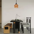 Modern Restaurant Interior With Black Dining Table Chairs Wooden Bench And Pendant Light