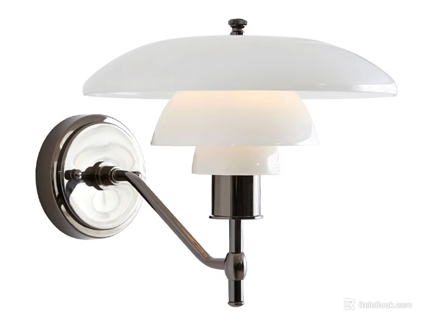 Modern Wall Lamp With Double White Glass Shade And Adjustable Chrome Metal Arm 3d model 