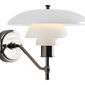 Modern Wall Lamp With Double White Glass Shade And Adjustable Chrome Metal Arm