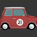 Red Vintage Model Car With White Roof Number 21 And Stripes On Dark Background
