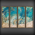 Abstract Blue And Gold Textured Wall Art With Four Panel Golden Frames