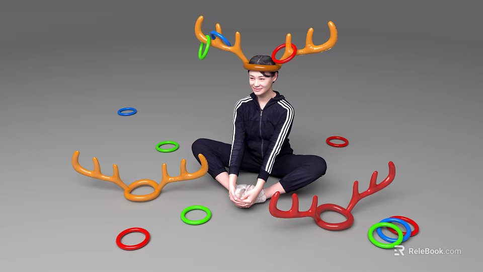 Inflatable Antlers Ring Toss Game With Colorful Rings For Party Fun Activities 3d model 