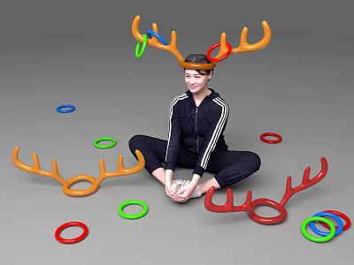 Inflatable Antlers Ring Toss Game With Colorful Rings For Party Fun Activities 3d model