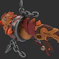 Decorative Dragon Head Weapon With Chains Flame And Ornate Metal Design