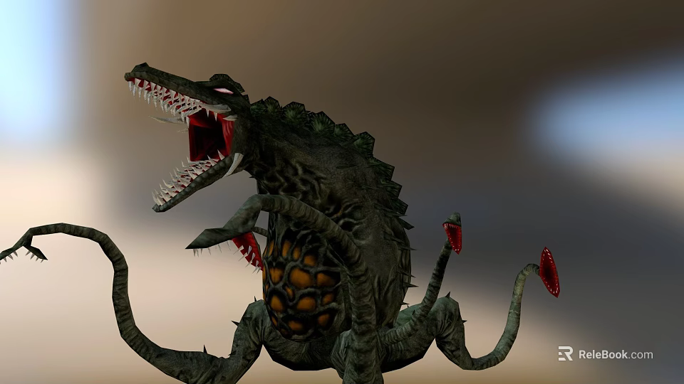 Mythical Reptilian Game Movie Character With Sharp Teeth Multiple Legs And Spiked Back 3d model 