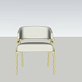 Elegant White Upholstered Single Chair With Curved Backrest And Gold Twisted Legs