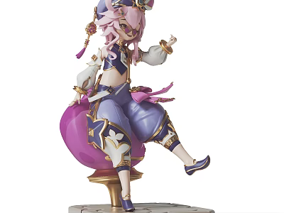 Anime Collectible Figurine With Pink Hair Purple Blue Outfit And Golden Accents 3d model