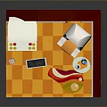 Vibrant Hair Salon Scene Setup With Orange Barber Chair Mirror And Checkerboard Floor