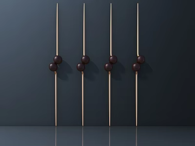 Vertical Sticks With Dark Spheres Arranged In Row On Dark Background With Reflection 3d model