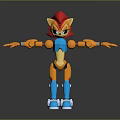 Hedgehog Inspired Robot Character With Red Head Orange Arms And Blue Mechanical Body Design