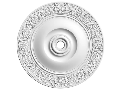 Gypsum White Decorative Ceiling Medallion with Intricate Carved Patterns for Lighting Installation 3d model