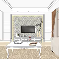 Modern Living Dining Room Interior With Beige Sofa Coffee Table Table Lamps And Curtains