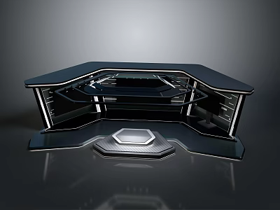 Tech Style Modern Indoor Workspace With Black Desk Metal Frame And Drawers 3d model