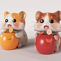 Cute Cartoon Hamster Ornament Set With Orange And Red Fruit Figurines For Decoration