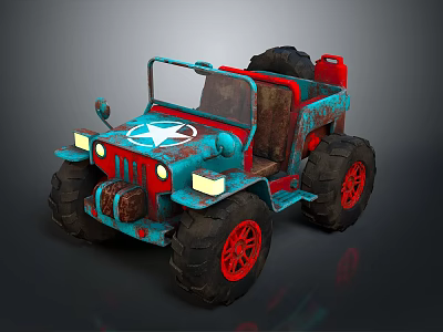 Vintage Blue And Red Toy Off Road Vehicle With Large Red Tires And Star Logo 3d model
