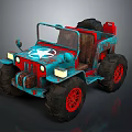 Vintage Blue And Red Toy Off Road Vehicle With Large Red Tires And Star Logo