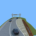 Municipal Road With Vehicles Driving Along Lanes And Roadside Facilities Under Clear Blue Sky