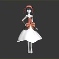 Anime Character Figure With Long Black Hair Red Hair Accessory White Dress And Orange Bow