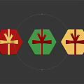 Colorful Decorative Gift Boxes Red Green Gold with Red Ribbons and Shiny Reflections