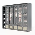 Modern Dark Wardrobe With Glass Doors Decorative Patterns And Hanging Clothes 3d model