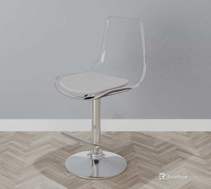 Sleek Modern Transparent Bar Stool With White Cushion And Metal Base 3d model