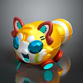 Yellow Space Exploration Toy Rover With Red Ears Blue Eyes And Orange Stripes