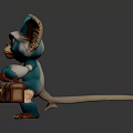 Blue Fantasy Creature With Large Ears White Fur Holding Treasure Chest