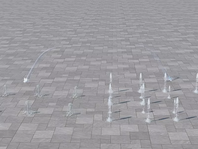 Outdoor Garden Ornament Water Feature With Gray Brick Pavement Transparent Sprinklers Arched Columnar Water Flows 3d model