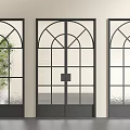 Modern Glass Panel Double Doors With Black Metal Frame Arched Top And Home Interior