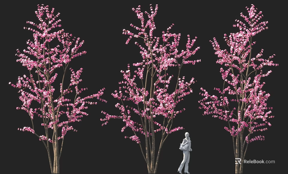 Vibrant Pink Flowering Shrubs With Lush Blooms And Person Walking Among Them 3d model 